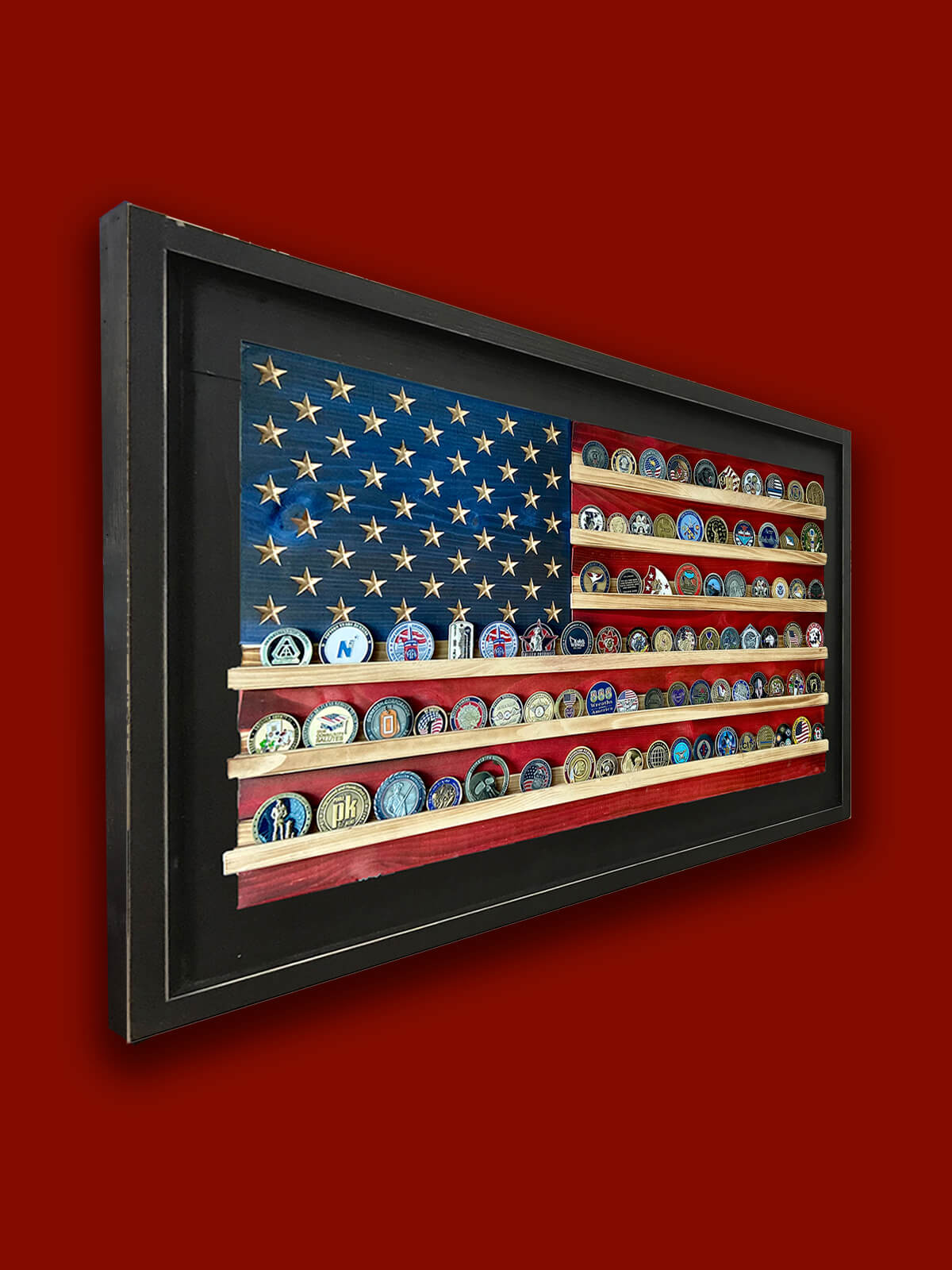 Challenge Coin Holder Wooden American Flag | Framed American Flag Art