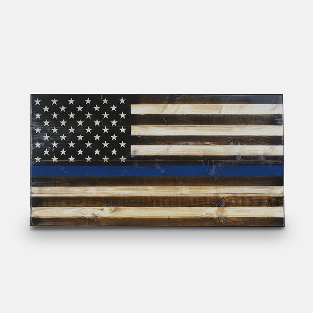 Thin Blue Line Wood Flag | Crafted by Combat Vets