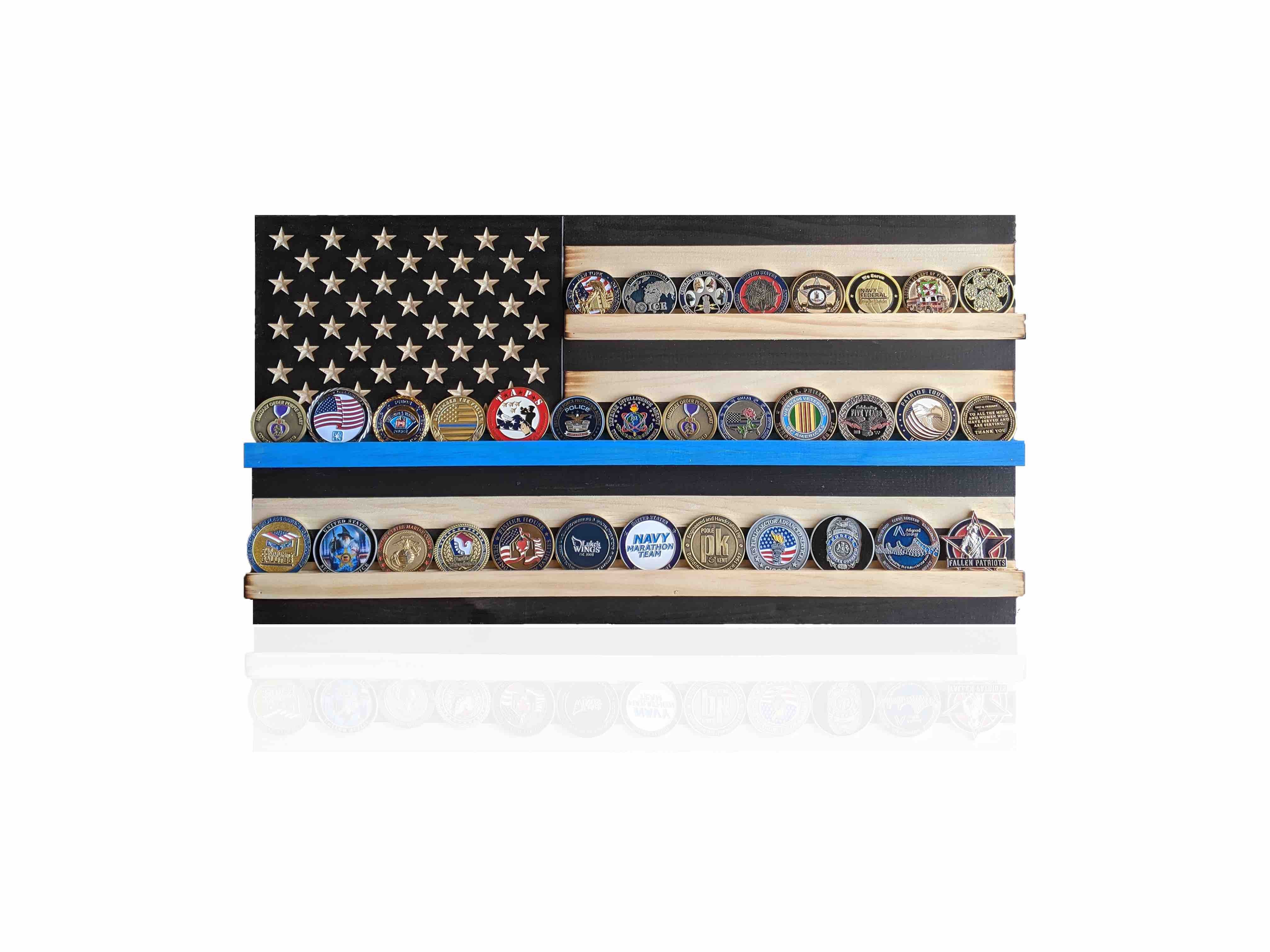 Thin Blue Line Challenge Coin Box Thin 2024 Blue Line Coin Display LEO Coin Box Thin Blue Line Flag Coin Display Case Holds 25 Coins