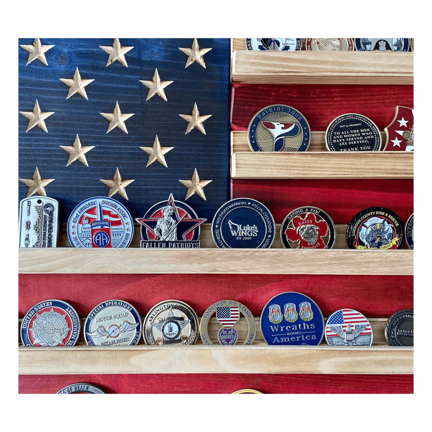 Challenge Coin Holder Wooden American Flag | Framed American Flag Art