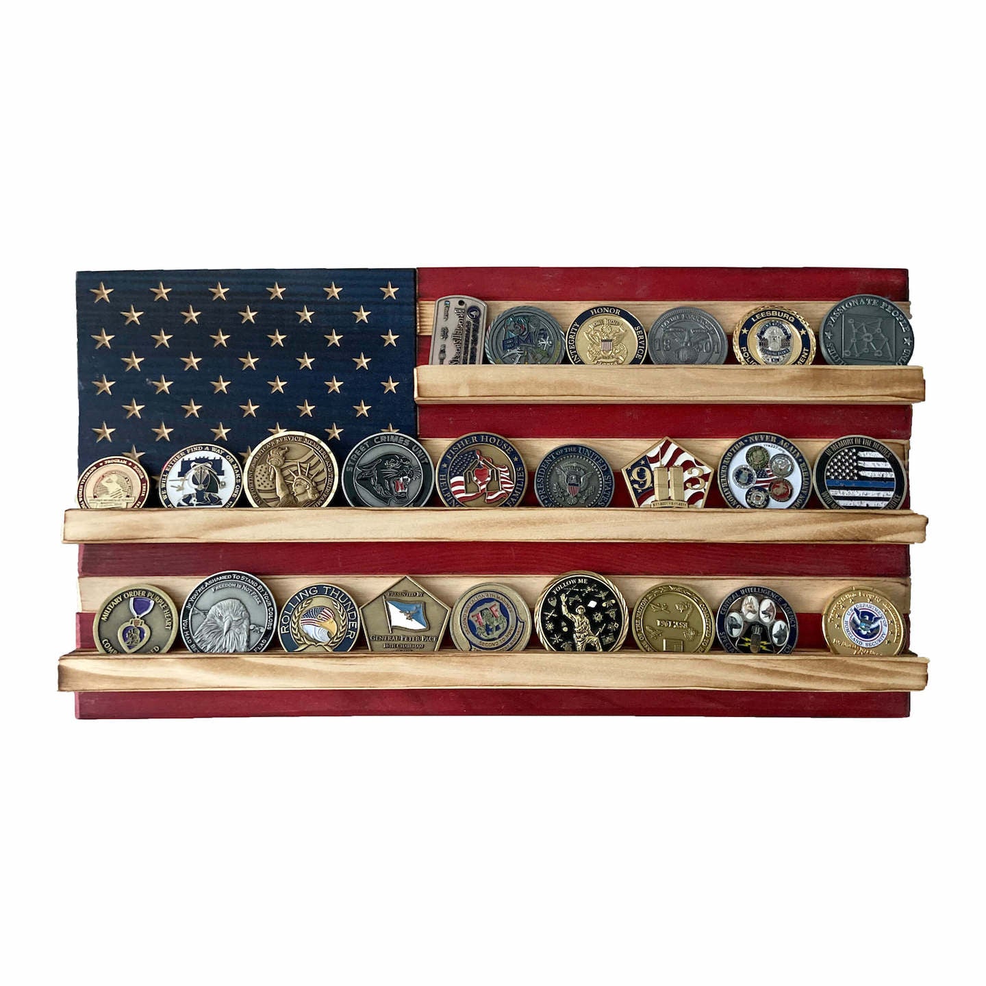 Challenge Coin Holder Wooden American Flag Framed American Flag Art