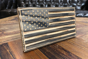 Wooden Mini American Desk Flag - Old Glory, Thin Line, & Subdued